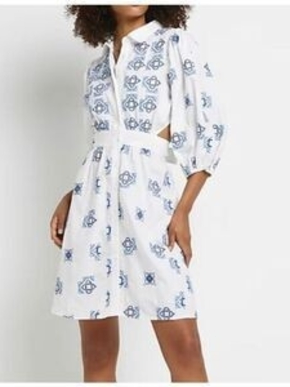 River Island White Mini Dress with Blue Print